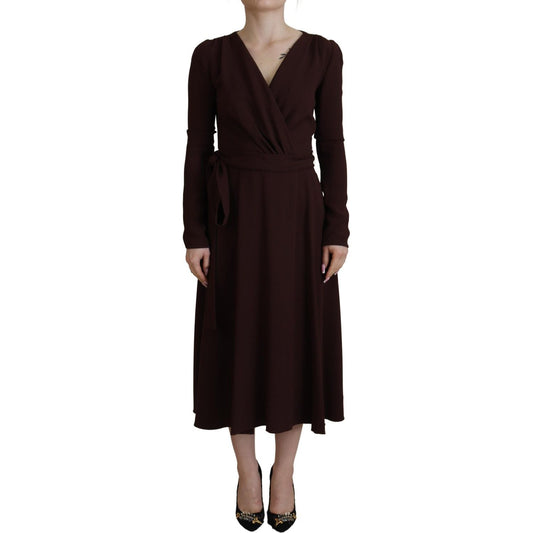 Dolce & Gabbana Elegant Brown Long Sleeve Wrap Dress Dolce & Gabbana Black
