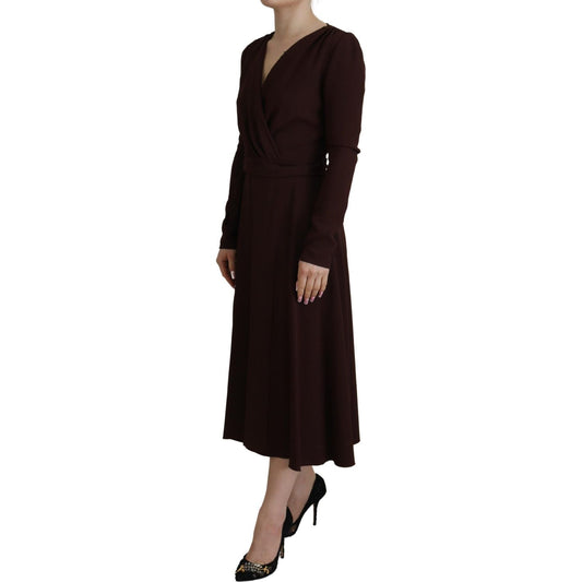 Dolce & Gabbana Elegant Brown Long Sleeve Wrap Dress Dolce & Gabbana Black