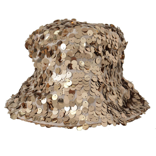 Dolce & Gabbana Elegant Sequined Gold Bucket Hat Dolce & Gabbana Rosy Brown