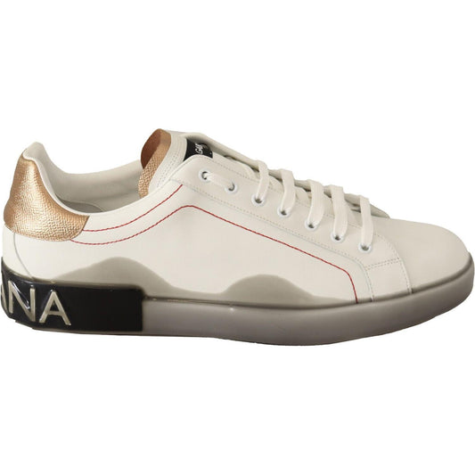 Dolce & Gabbana Elegant White & Gold Leather Sneakers Dolce & Gabbana Light Gray