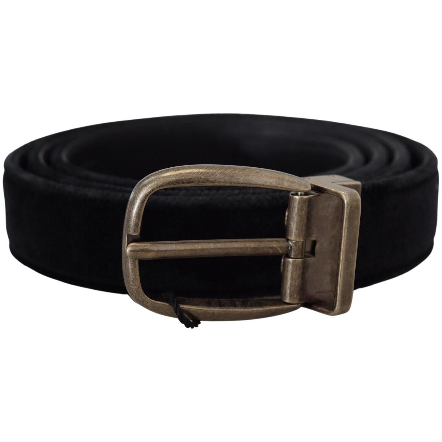 Dolce & Gabbana Black Velvet Leather Antique Metal Buckle