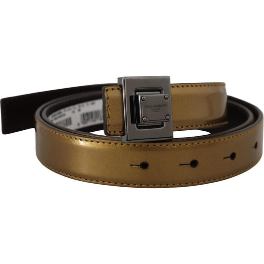 Dolce & Gabbana Gold Square Buckle Leather Belt Dolce & Gabbana Dark Olive Green