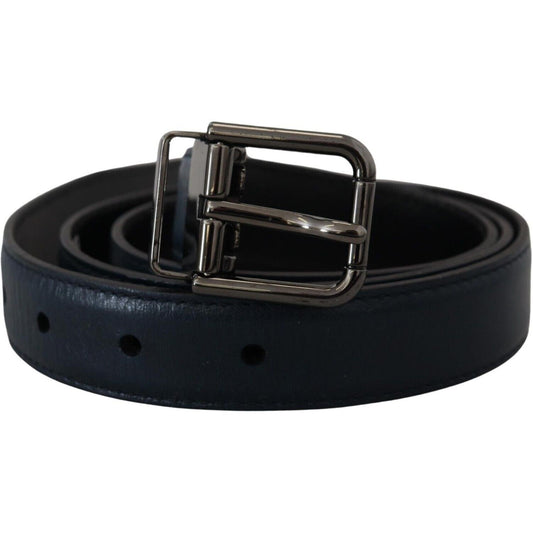 Dolce & Gabbana Elegant Dark Blue Leather Belt Dolce & Gabbana Black
