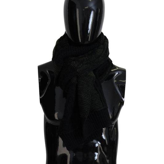 Dolce & Gabbana Elegant Wool Scarf in Black & Green Dolce & Gabbana Black