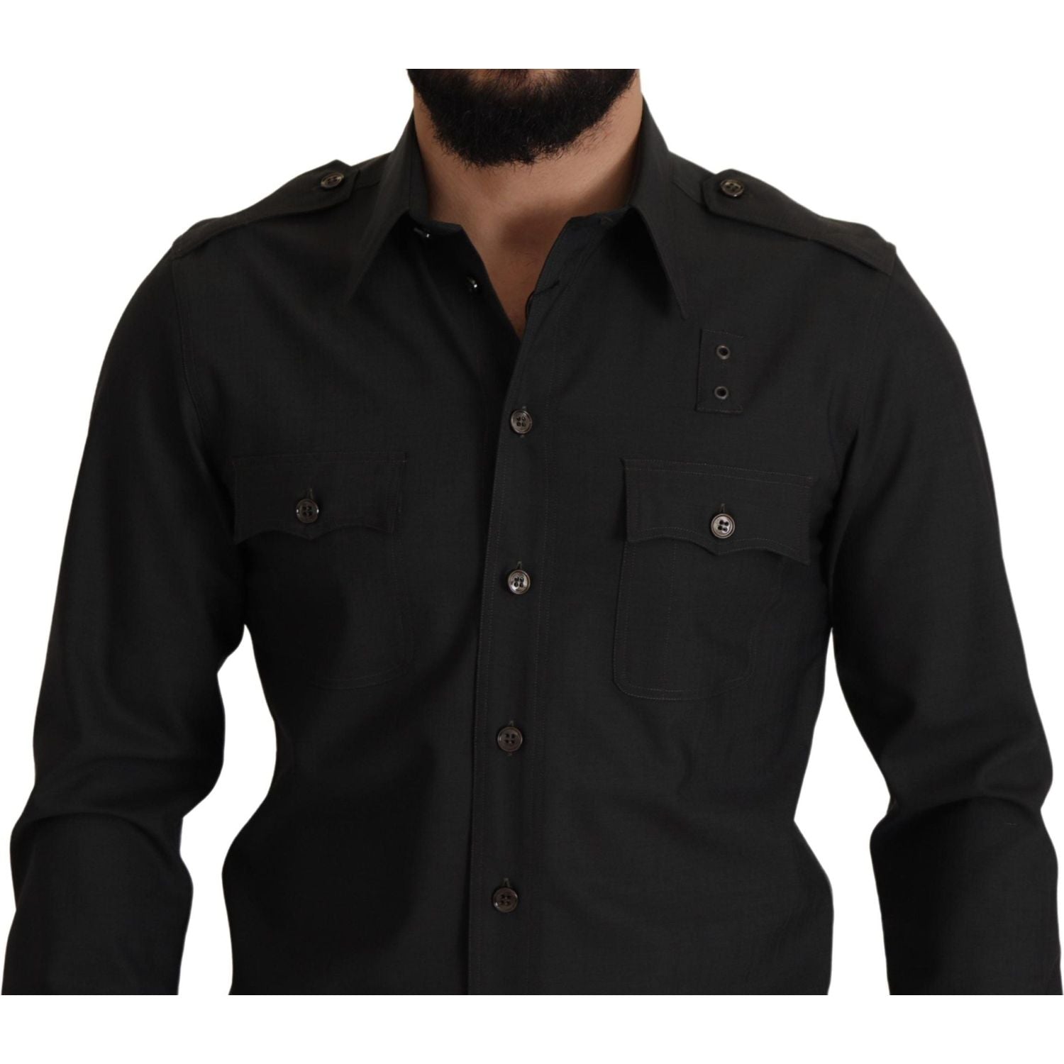 Dolce & Gabbana Dark Green Cotton Slim Fit Casual Men Shirt