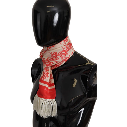 Dolce & Gabbana Elegant Silk Men's Scarf Wrap - Red Coral Print Dolce & Gabbana Rosy Brown