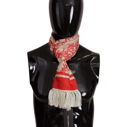 Dolce & Gabbana Elegant Silk Men's Scarf Wrap - Red Coral Print Dolce & Gabbana Rosy Brown