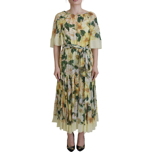 Dolce & Gabbana Floral Silk Pleated Maxi Dress Dolce & Gabbana Rosy Brown