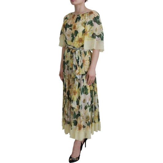 Dolce & Gabbana Floral Silk Pleated Maxi Dress Dolce & Gabbana Rosy Brown
