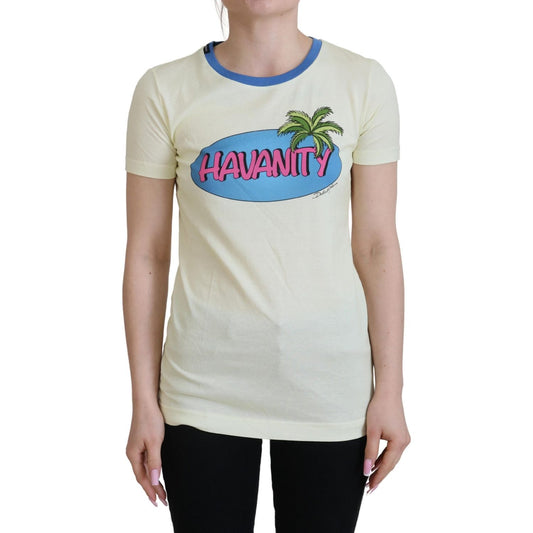 Dolce & Gabbana Elegant Yellow Cotton Tee with Chic Print Dolce & Gabbana Gray