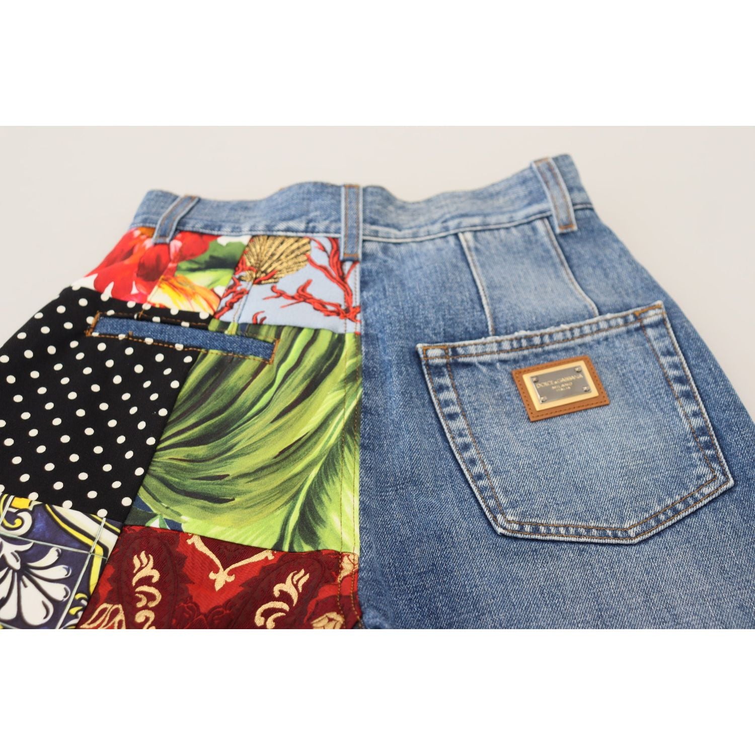 Dolce & Gabbana Blue Jacquard Majolica High Waist Jeans
