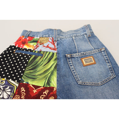 Dolce & Gabbana Blue Jacquard Majolica High Waist Jeans