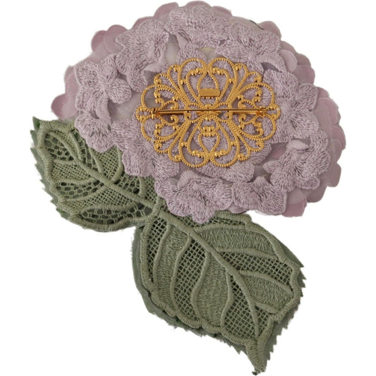 Dolce & Gabbana Elegant Purple Floral Silk Blend Brooch Brooch Dolce & Gabbana Slate Gray