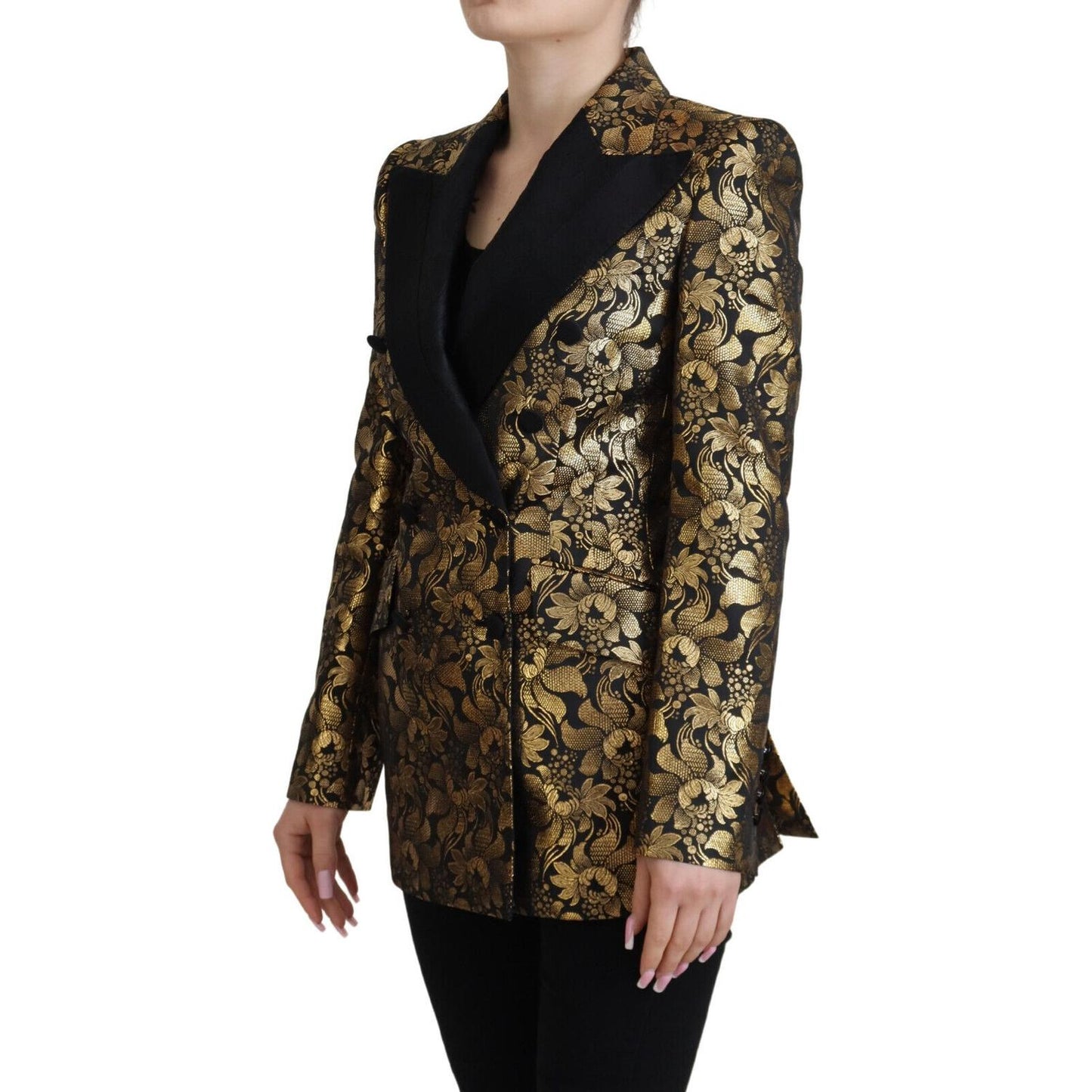 Dolce & Gabbana Black Gold Jacquard Coat Blazer Jacket