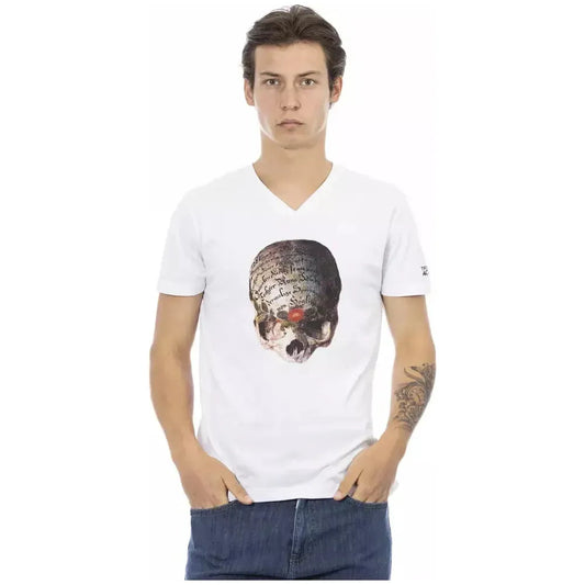 Trussardi Action White Cotton Men's V-Neck T-Shirt TR-22859-XL