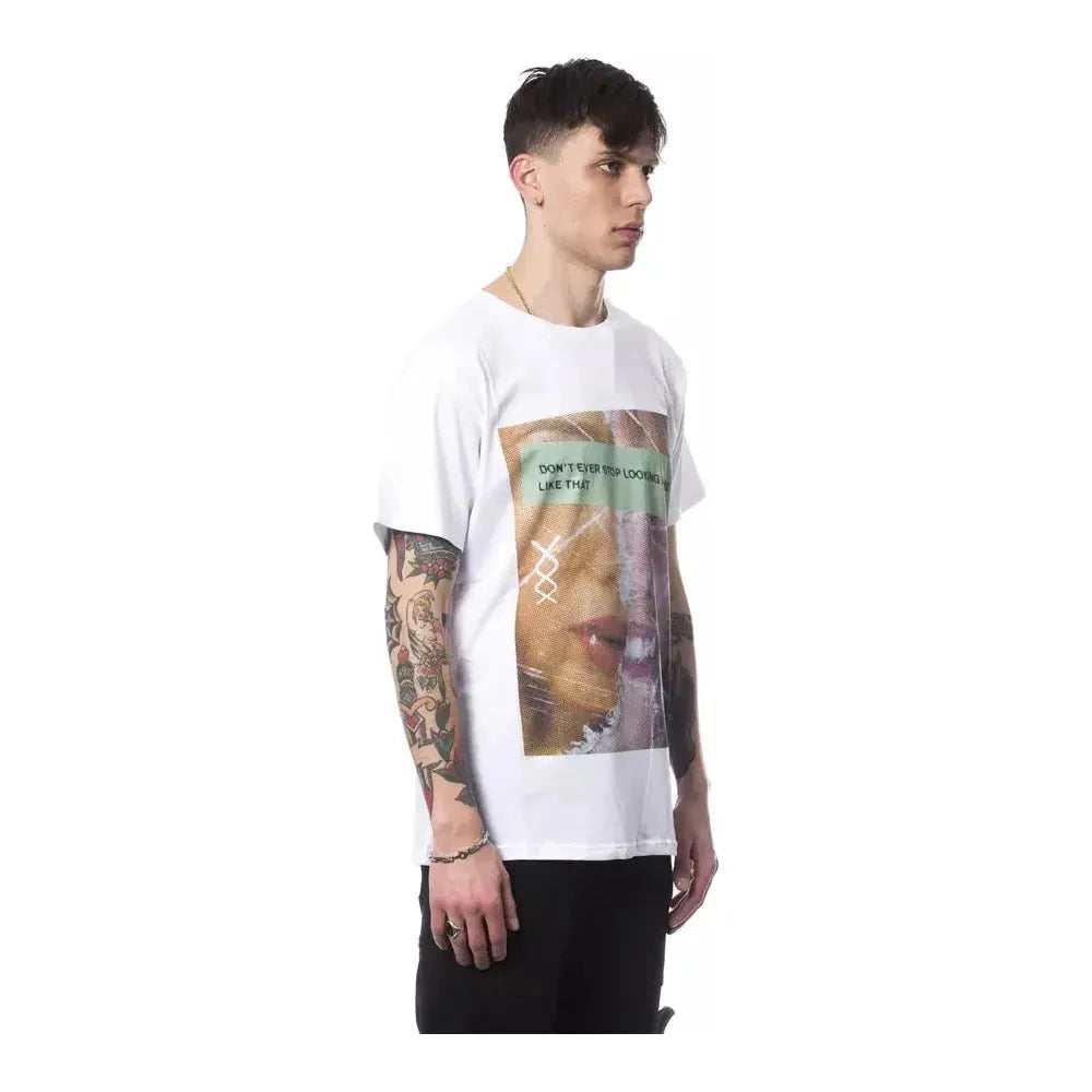 优雅白色圆领印花 T 恤