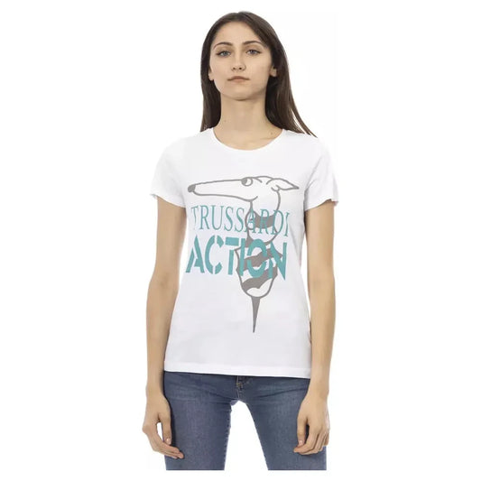 Trussardi Action Chic White Printed Tee: Summer Wardrobe Essential Trussardi Action Light Gray
