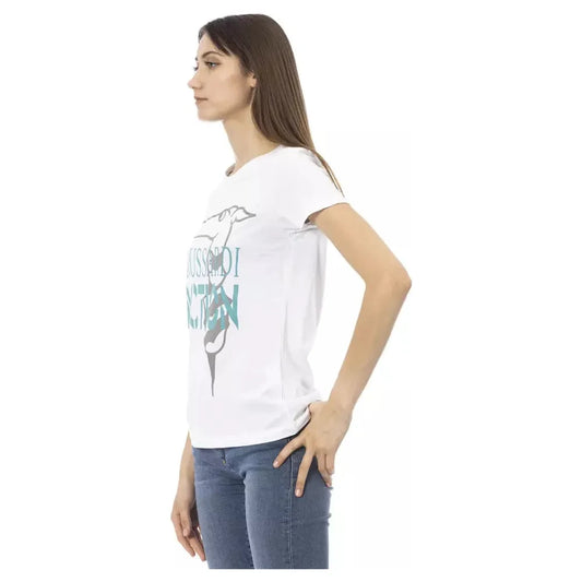 Trussardi Action Chic White Printed Tee: Summer Wardrobe Essential Trussardi Action Antique White