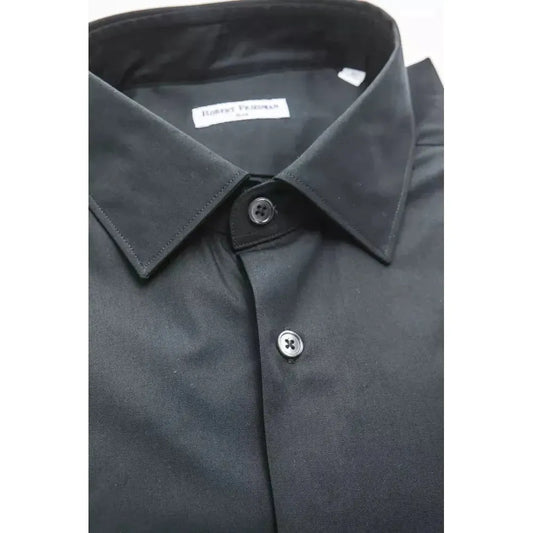 Robert Friedman Black Cotton Men Shirt RO-20419-M