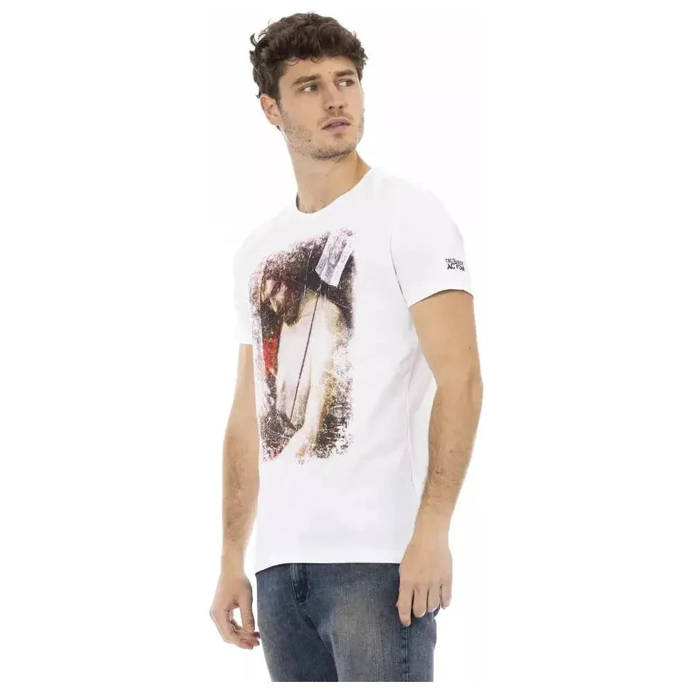 تي شيرت رجالي من القطن باللون الأبيض من Trussardi Action