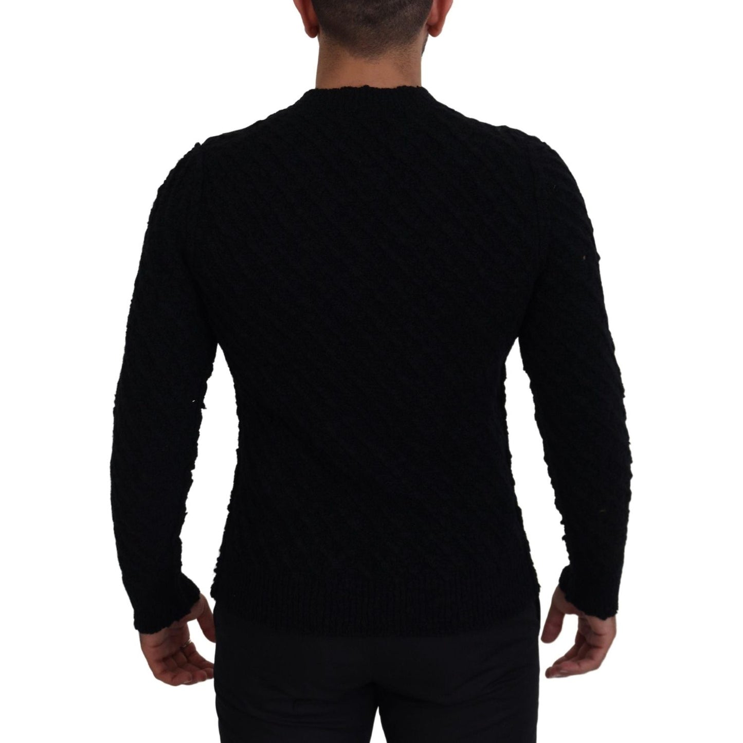 Dolce & Gabbana Black Wool V-neck Knitted Pullover Sweater
