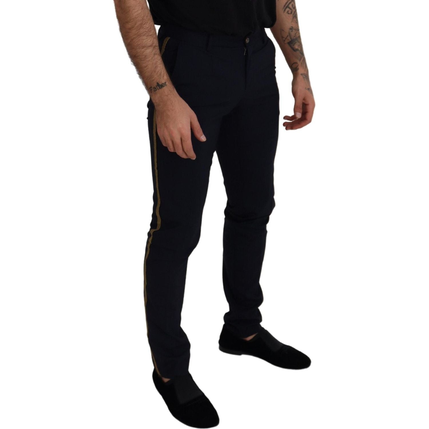 优雅黑色羊毛混纺长裤