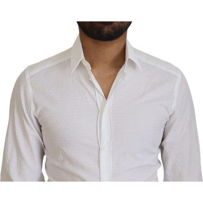 Dolce & Gabbana White Cotton Slim Fit Formal Dress GOLD Shirt