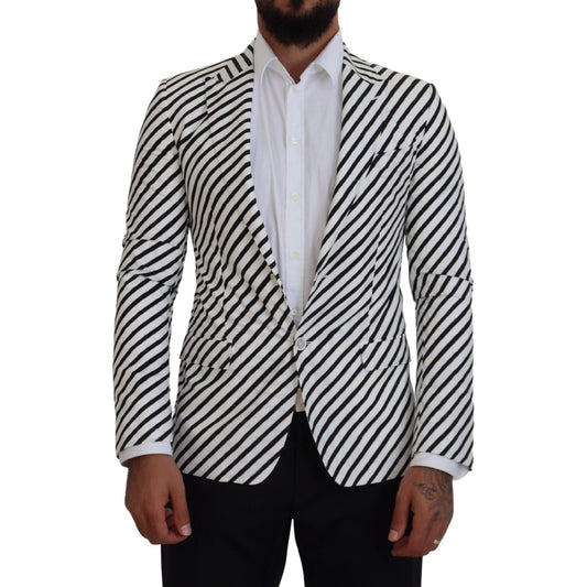 Dolce & Gabbana White Black Striped Slim Fit Jacket Blazer