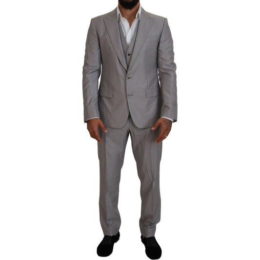 Dolce & Gabbana Silver Wool Silk 3 Piece Slim Fit Suit Dolce & Gabbana