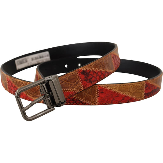 Dolce & Gabbana Elegant Two-Tone Snakeskin Leather Belt Dolce & Gabbana Saddle Brown
