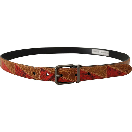 Dolce & Gabbana Elegant Two-Tone Snakeskin Leather Belt Dolce & Gabbana Saddle Brown