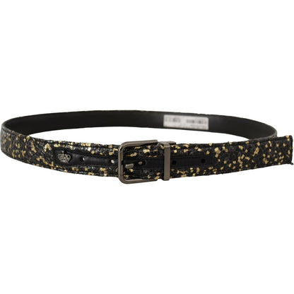Dolce & Gabbana Gold Black Two-toned Leather Chrome Buckle Belt