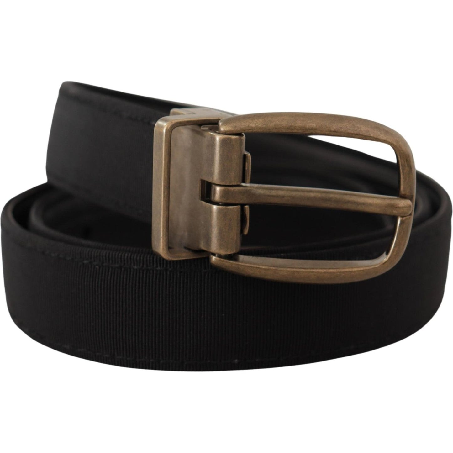 Dolce & Gabbana Black Grosgrain Leather Bronze Metal Belt