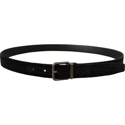 Dolce & Gabbana Black Velvet Silver Tone Logo Metal Buckle Belt