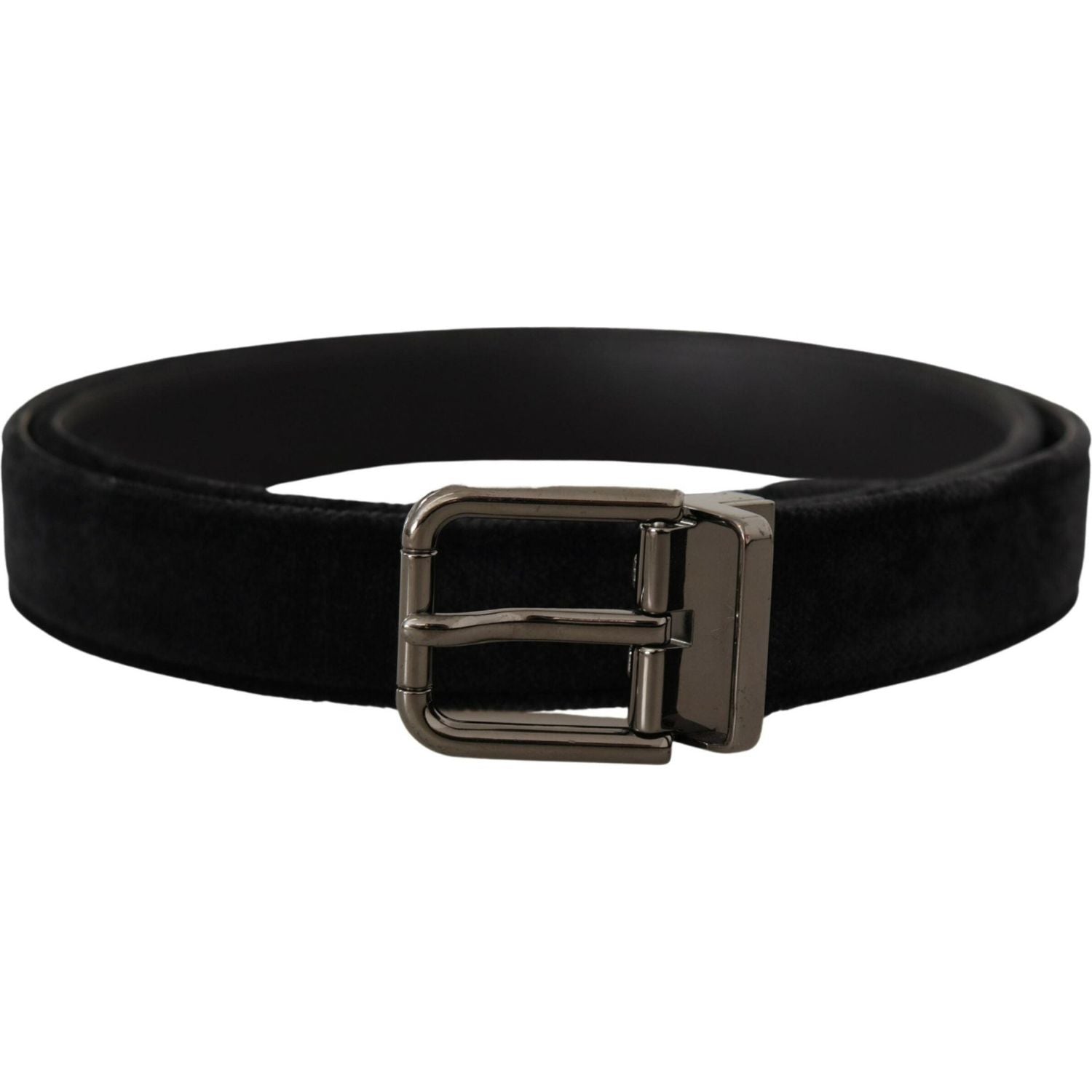 Dolce & Gabbana Black Velvet Silver Tone Logo Metal Buckle Belt