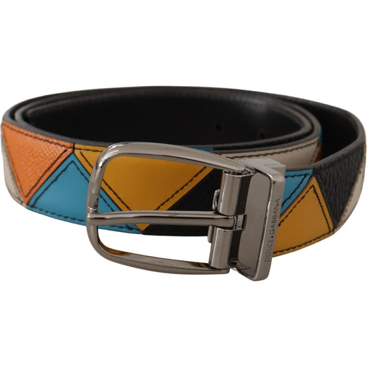 Dolce & Gabbana Multicolor Leather Silver Tone Logo Buckle Belt