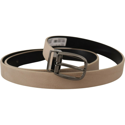 Dolce & Gabbana Elegant Beige Leather Belt with Silver Tone Buckle Dolce & Gabbana Dim Gray