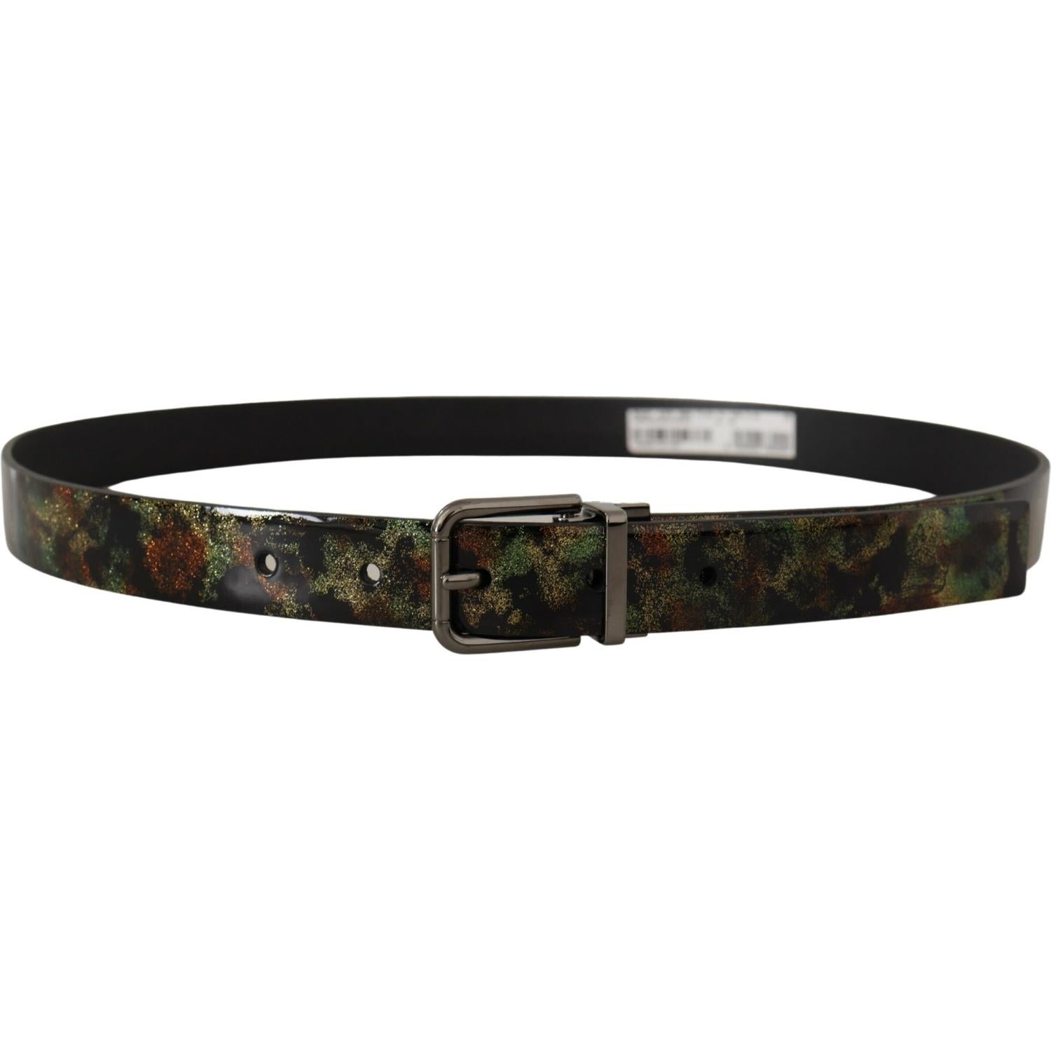 Dolce & Gabbana Black Sparkling Leather Black Metal Buckle Belt