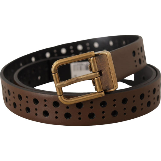 Dolce & Gabbana Elegant Brown Leather Belt with Golden Buckle Dolce & Gabbana Dark Slate Gray