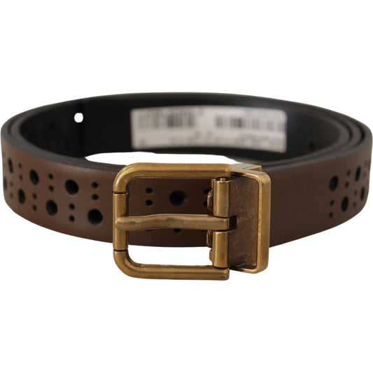 Dolce & Gabbana Elegant Brown Leather Belt with Golden Buckle Dolce & Gabbana Dark Slate Gray