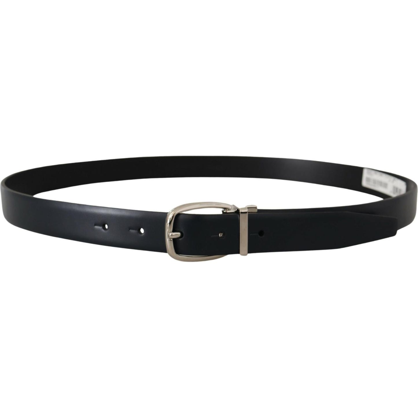 Dolce & Gabbana Black Leather Formal Silver Metal Buckle Belt