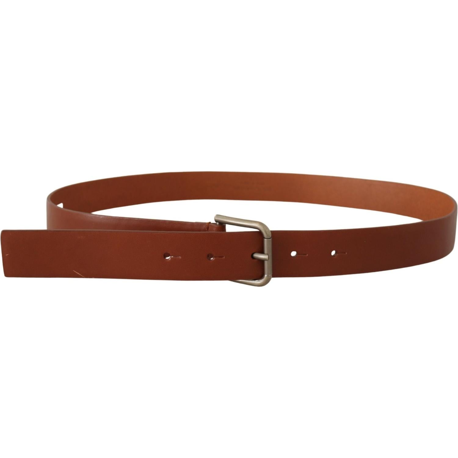 Dolce & Gabbana Brown Calf Leather Silver Tone Metal Buckle Belt