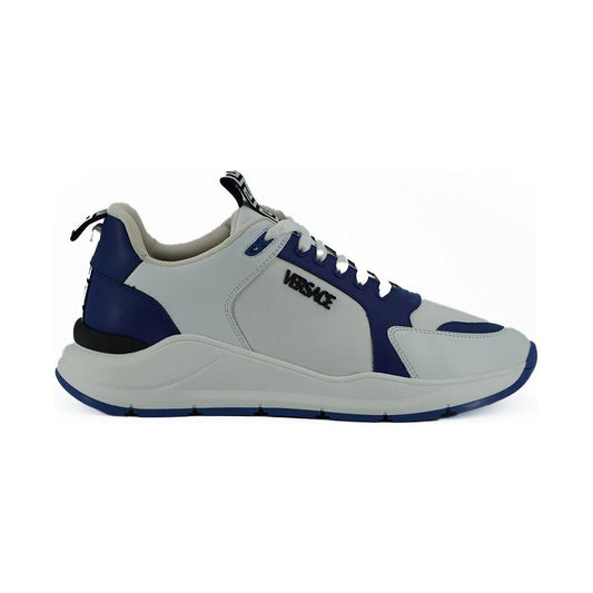 Versace Elegant Blue and White Leather Sneakers Versace Dark Gray