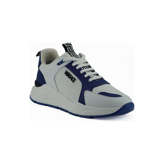 Versace Elegant Blue and White Leather Sneakers Versace Dark Gray