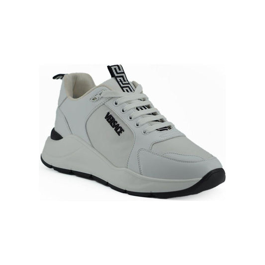 Versace Sleek White Calf Leather Sneakers Versace Dark Gray