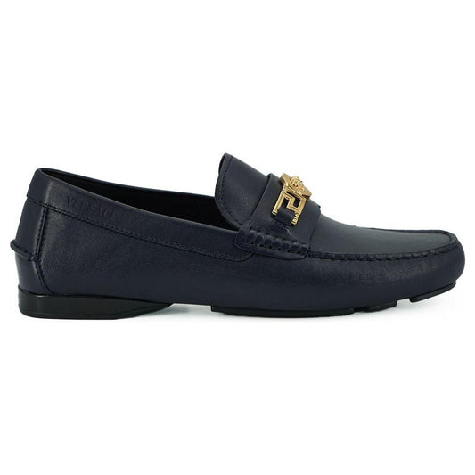 Versace Elegant Navy Blue Calf Leather Loafers Versace Dark Slate Gray