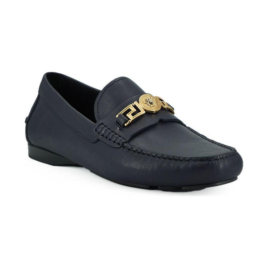 Versace Elegant Navy Blue Calf Leather Loafers Versace Dark Slate Gray