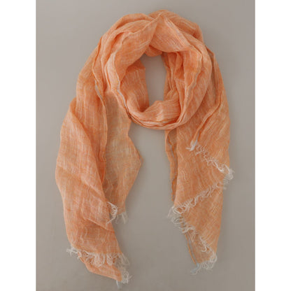 Malo Peach Linen Knitted Shawl Wrap Fringes Scarf Malo