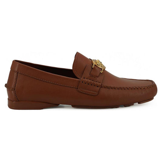 Versace Elegant Medusa-Embossed Leather Loafers Versace Saddle Brown