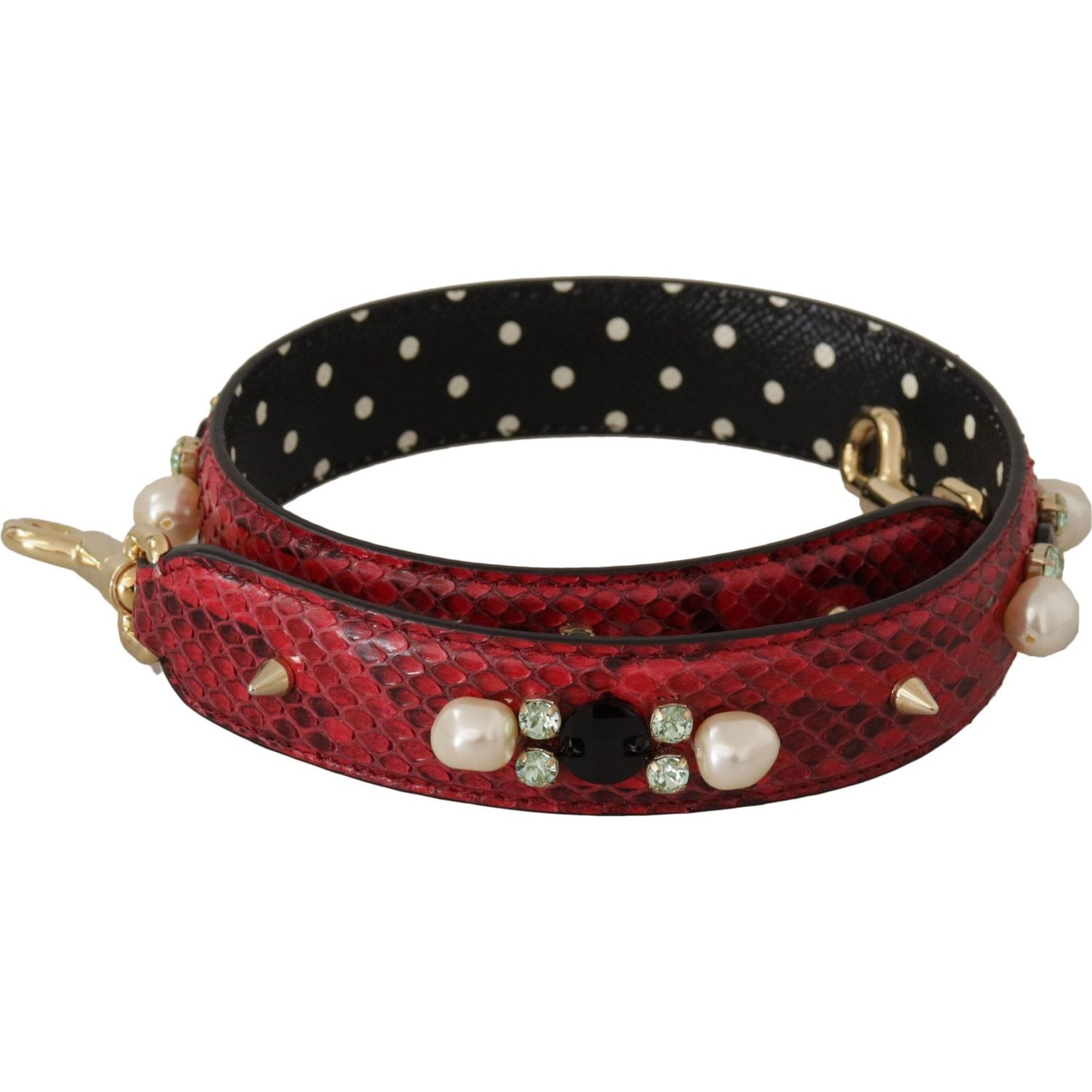 Dolce & Gabbana Red Exotic Leather Crystals Bag Shoulder Strap